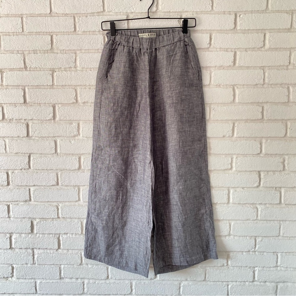 Gravel & Gold Gray 100% Linen Wide Leg Pants High Rise Size 0
